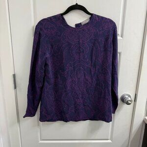 VINTAGE Gianni Versace 100% Silk Purple Blouse Button Down Back Size Large